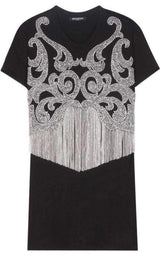 Crystal And Beads Fringe Black Cotton Shirt Balmain