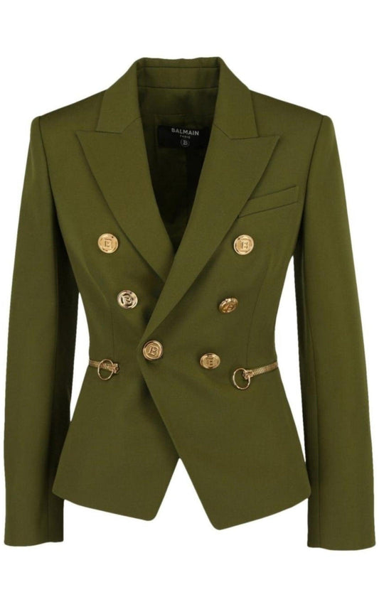 Green Wool Double-breasted Blazer Balmain