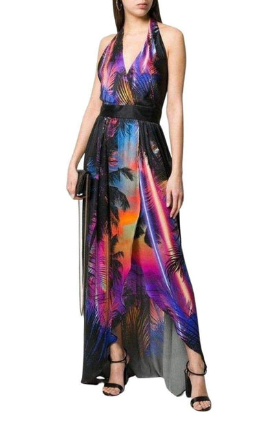 Halter Neck Printed Silk Dress Balmain