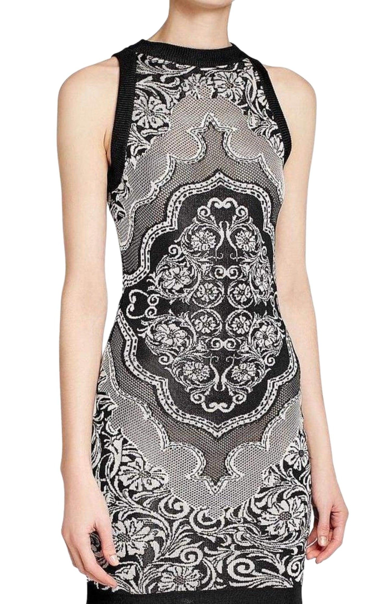 Jacquard Lace Print Mini Dress Balmain