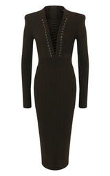 Lace-up Long Sleeve Midi Sweater Dress Balmain