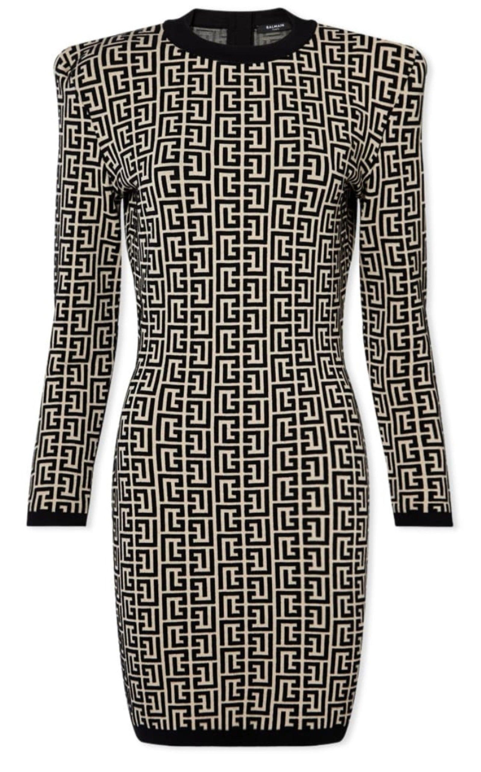 Monogram Jacquard Wool Blend Minidress Balmain