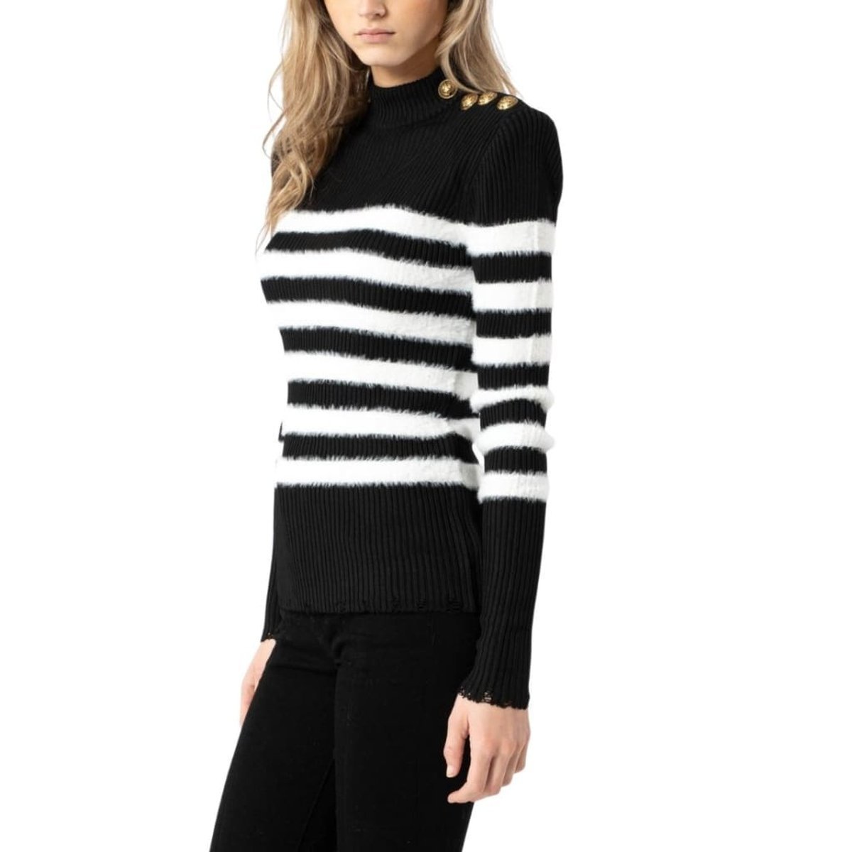 Balmain Rib Knit Striped Sweater