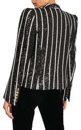 Sequinned Black White Striped Spencer Jacket Balmain