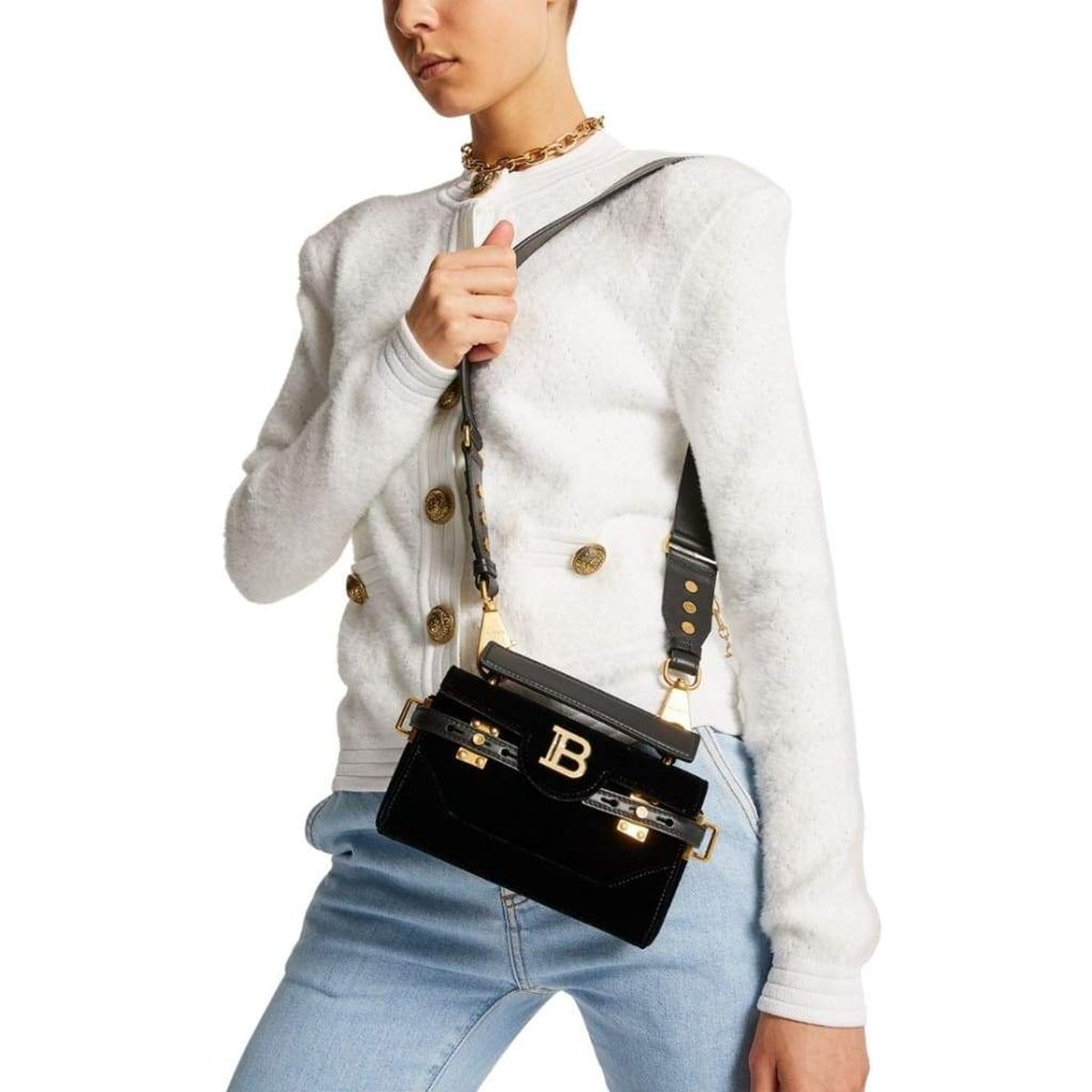 Balmain Velvet B-Buzz 19 Baguette Bag