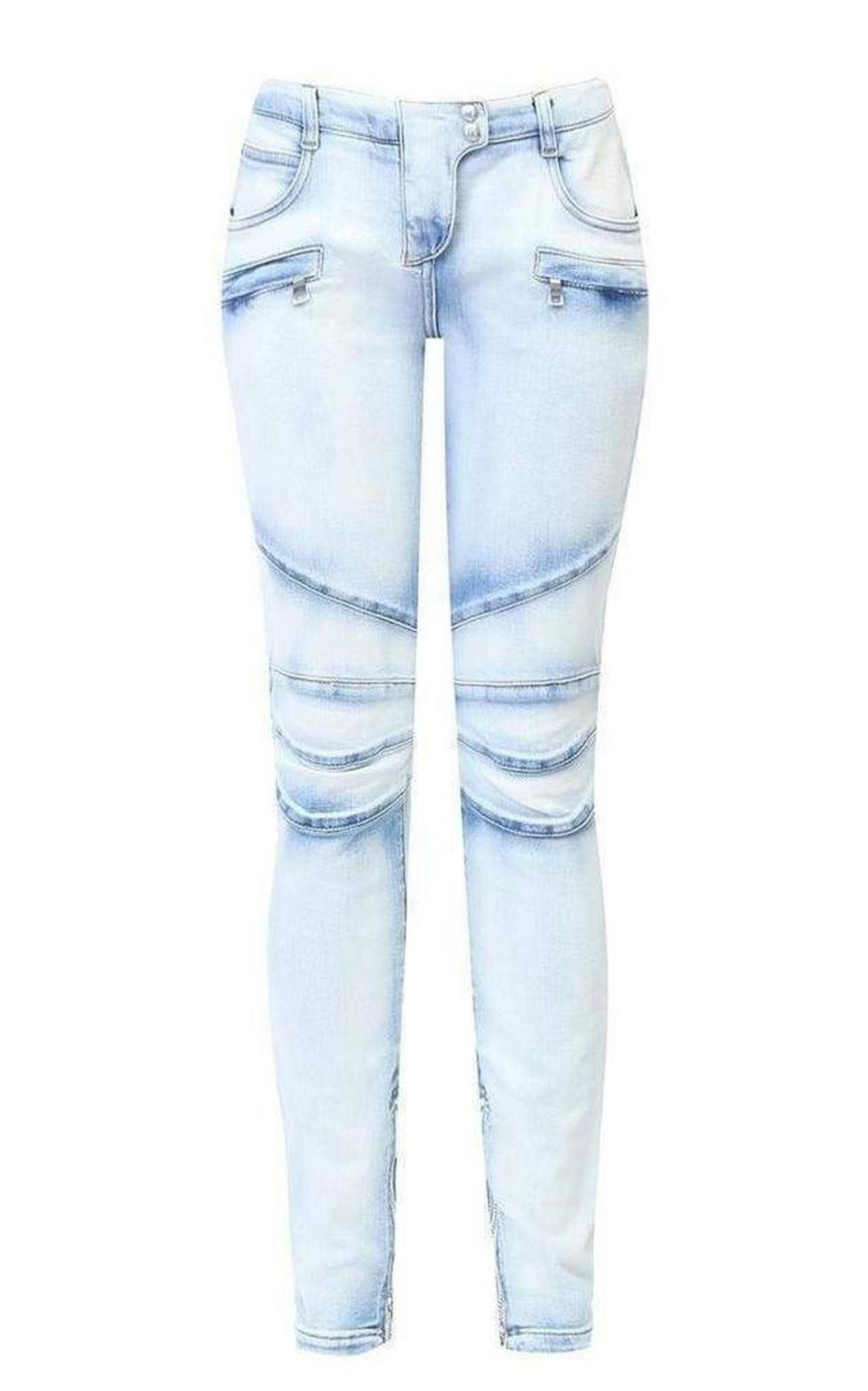 Balmain Washed Stretched Cotton Biker Jeans