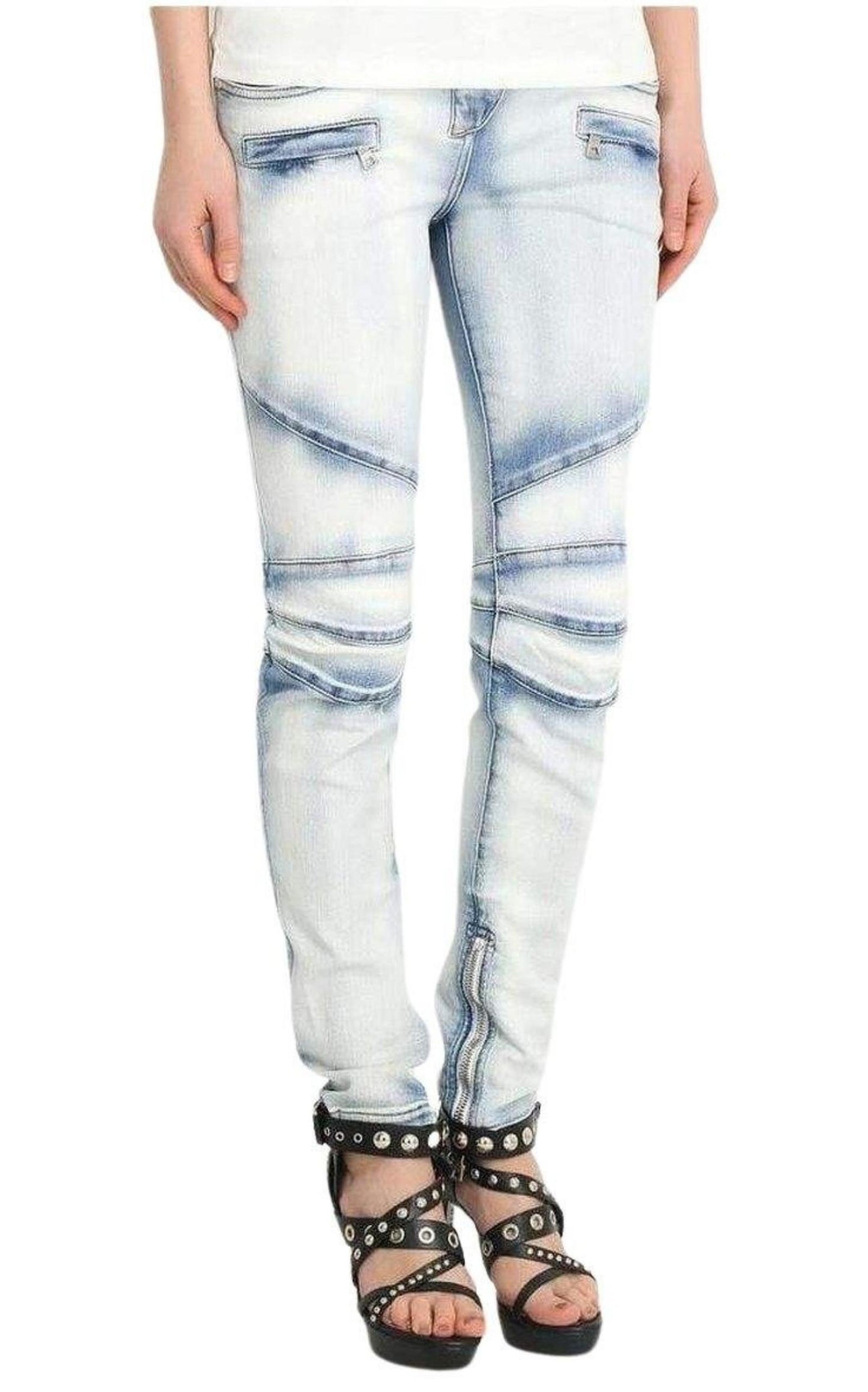 Balmain Washed Stretched Cotton Biker Jeans