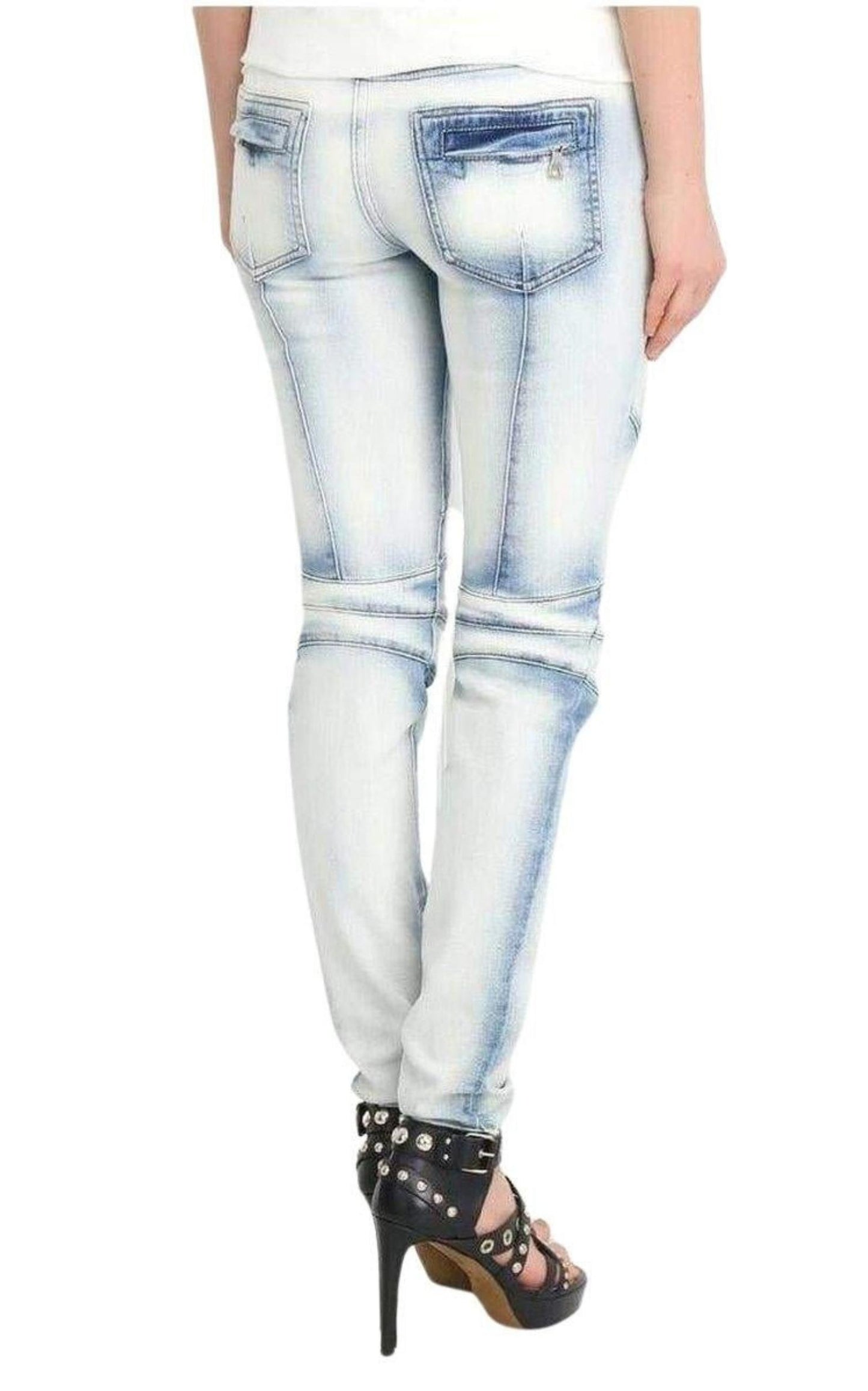 Balmain Washed Stretched Cotton Biker Jeans