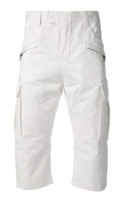 White Cotton Cargo Biker Shorts Balmain