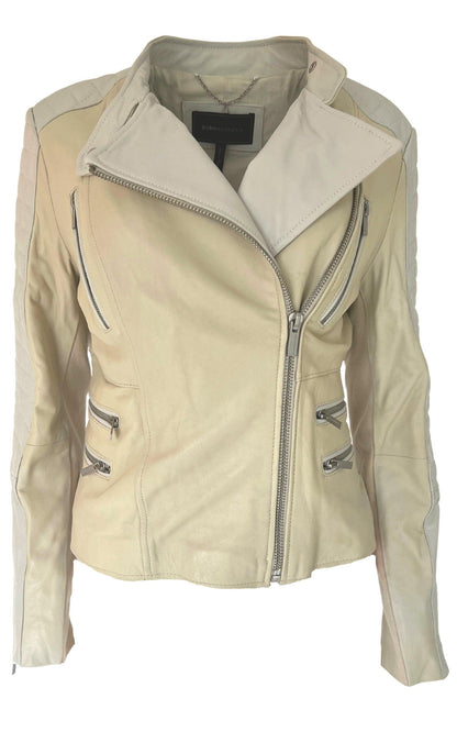 Biker Two Tone Leather Jacket BCBGMAXAZRIA