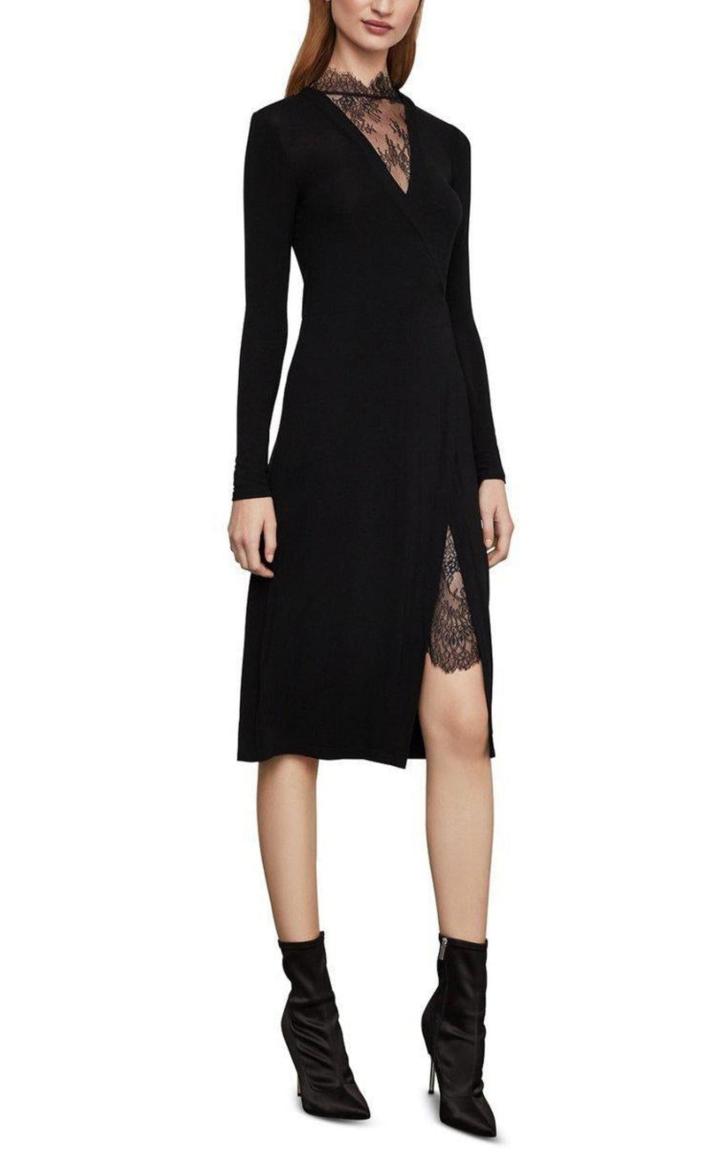 Black Lace-Trim Midi Dress BCBGMAXAZRIA