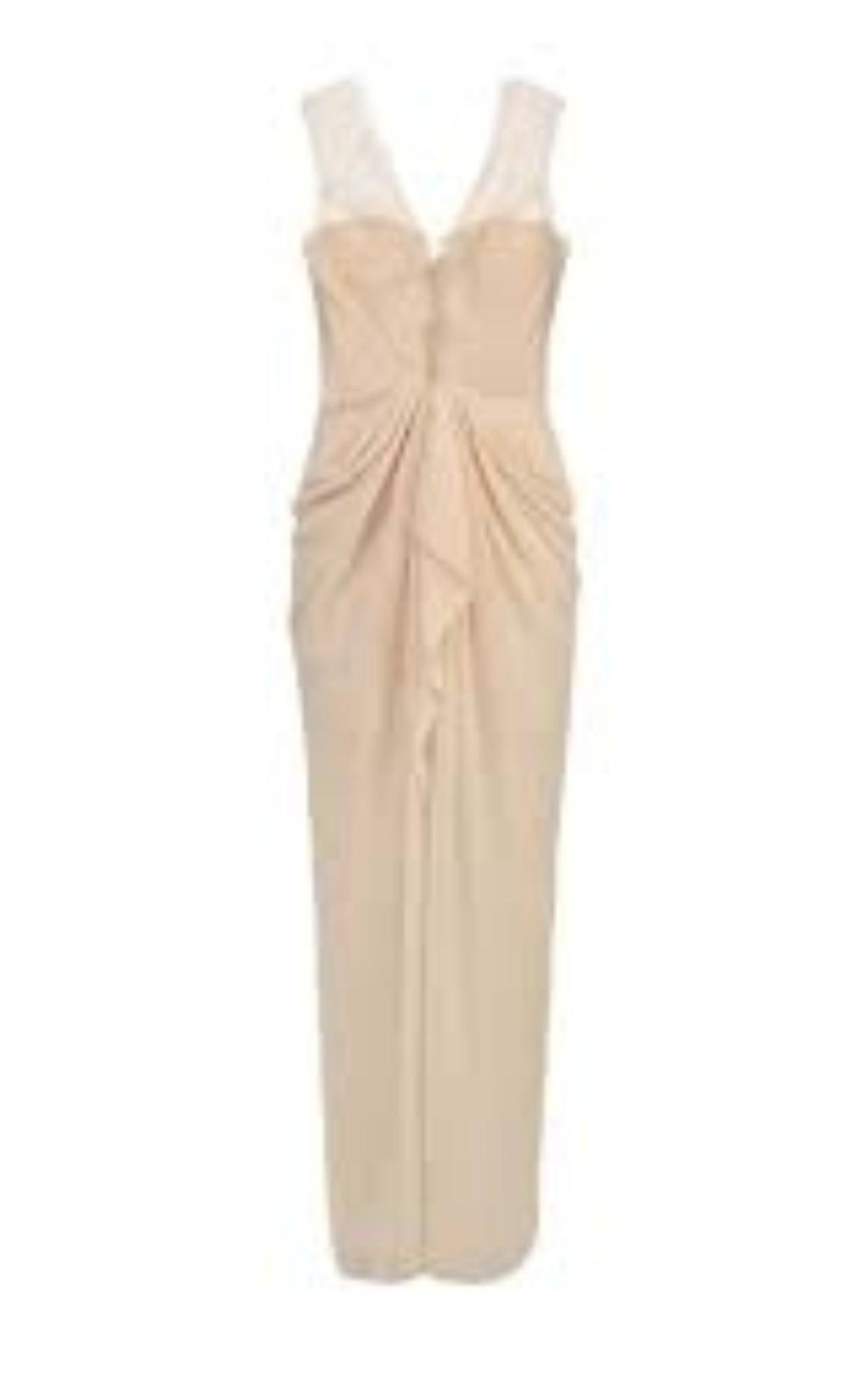 BCBGMAXAZRIA Brandy Vanilla Draped Lace Bodice Gown