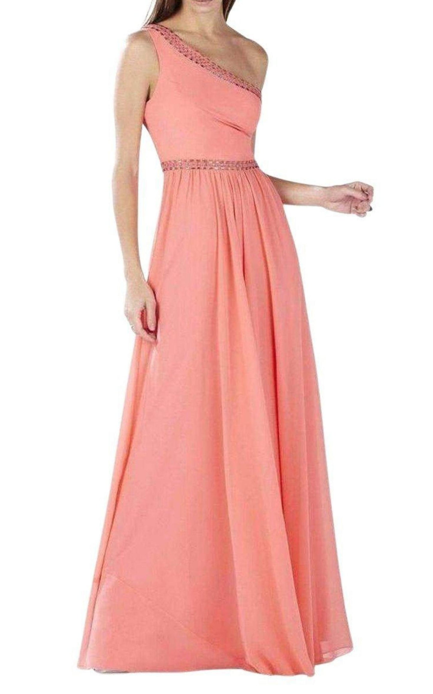 Daniele Coral One Shoulder Embellished Gown BCBGMAXAZRIA