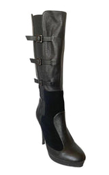 Emily Black Leather Buckles Boots BCBGMAXAZRIA