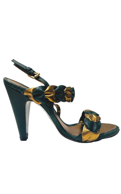 Green Gold Braided Leather Sandals BCBGMAXAZRIA