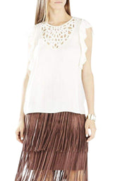 Haidee Flutter-Sleeve Cutout Embroidered Top BCBGMAXAZRIA