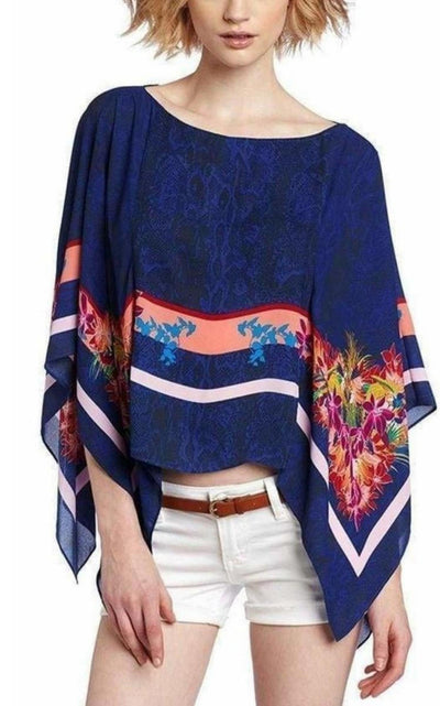 Kei Scarf Print Poncho Top BCBGMAXAZRIA