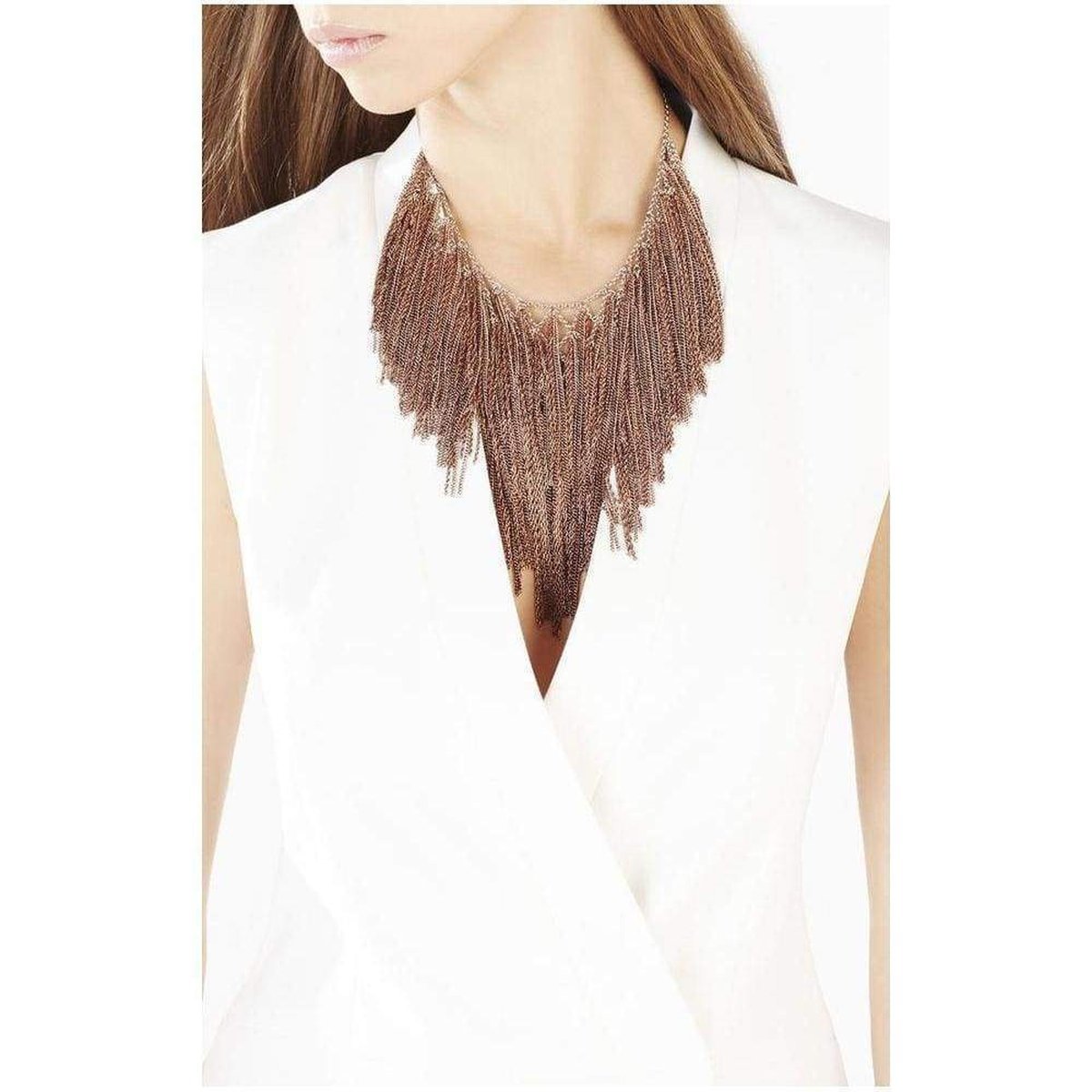 BCBGMAXAZRIA Lattice Woven Bib Necklace