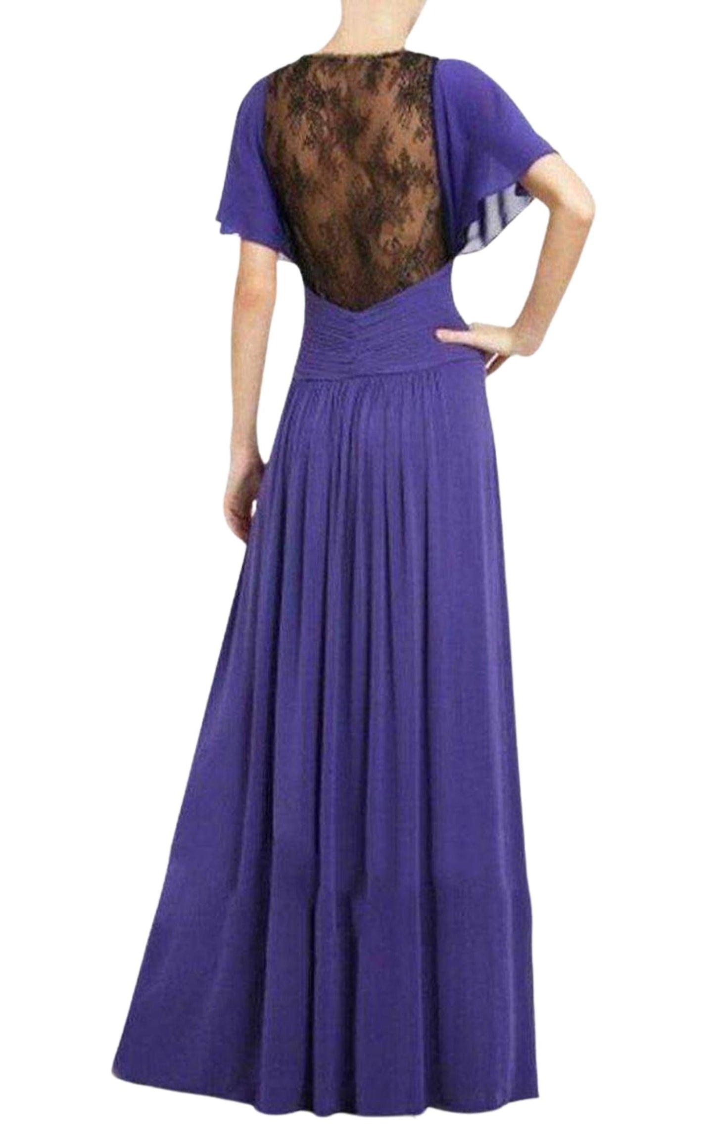 BCBGMAXAZRIA Liz Purple Lace Back Formal Gown