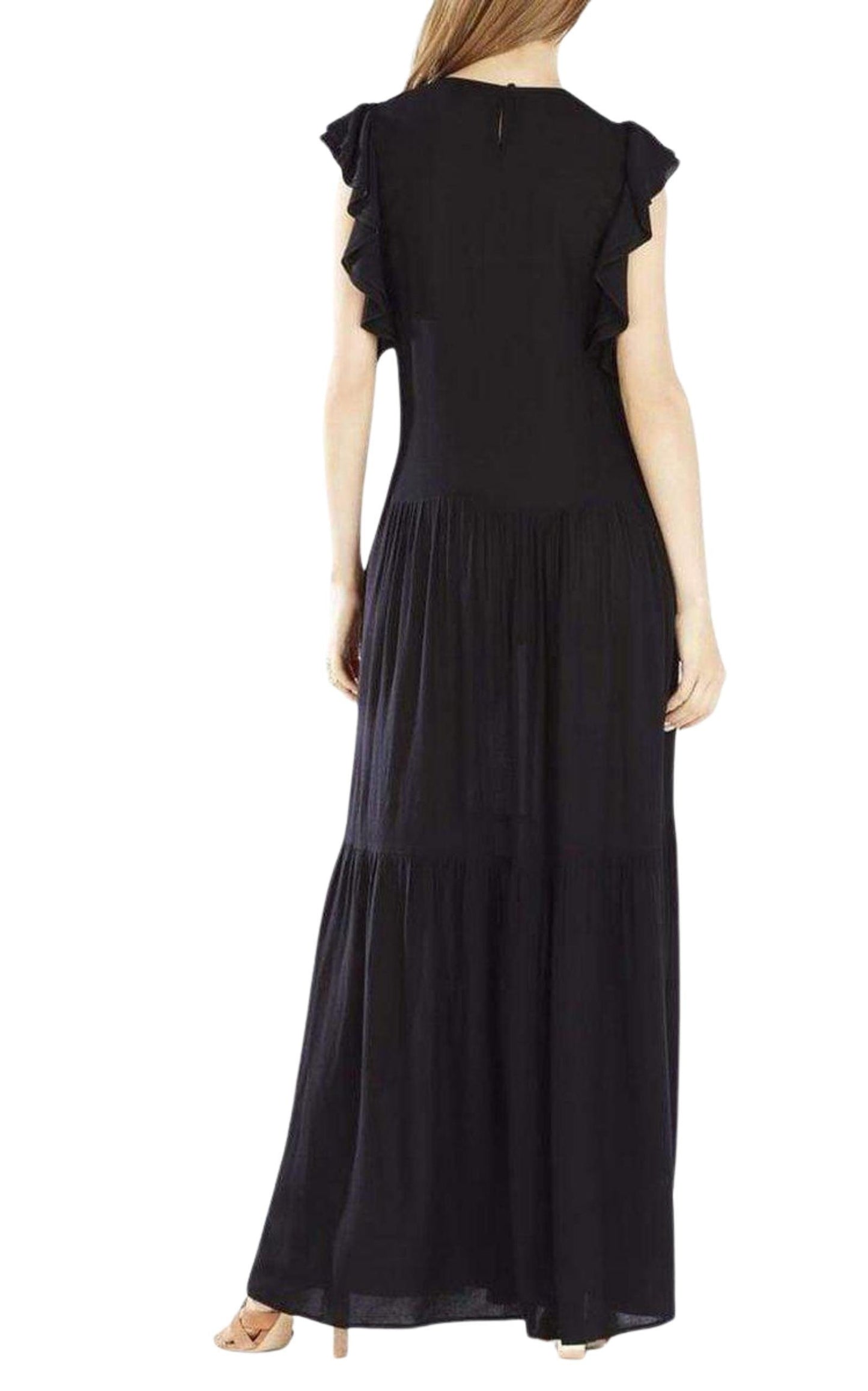 Lyndsy Flutter Sleeve Cutout Embroidered Maxi Dress BCBGMAXAZRIA