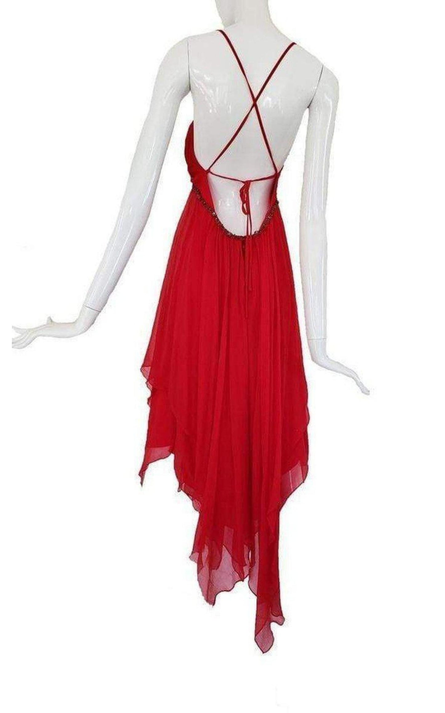 New Red Silk Asymmetrical Embellished Dress BCBGMAXAZRIA