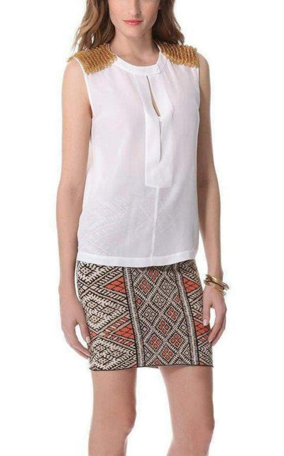 Oakley Embellished Shoulder Silk Top BCBGMAXAZRIA