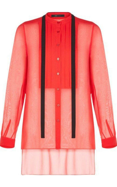 Red Berry Kristian Pleated Button-Up Shirt BCBGMAXAZRIA