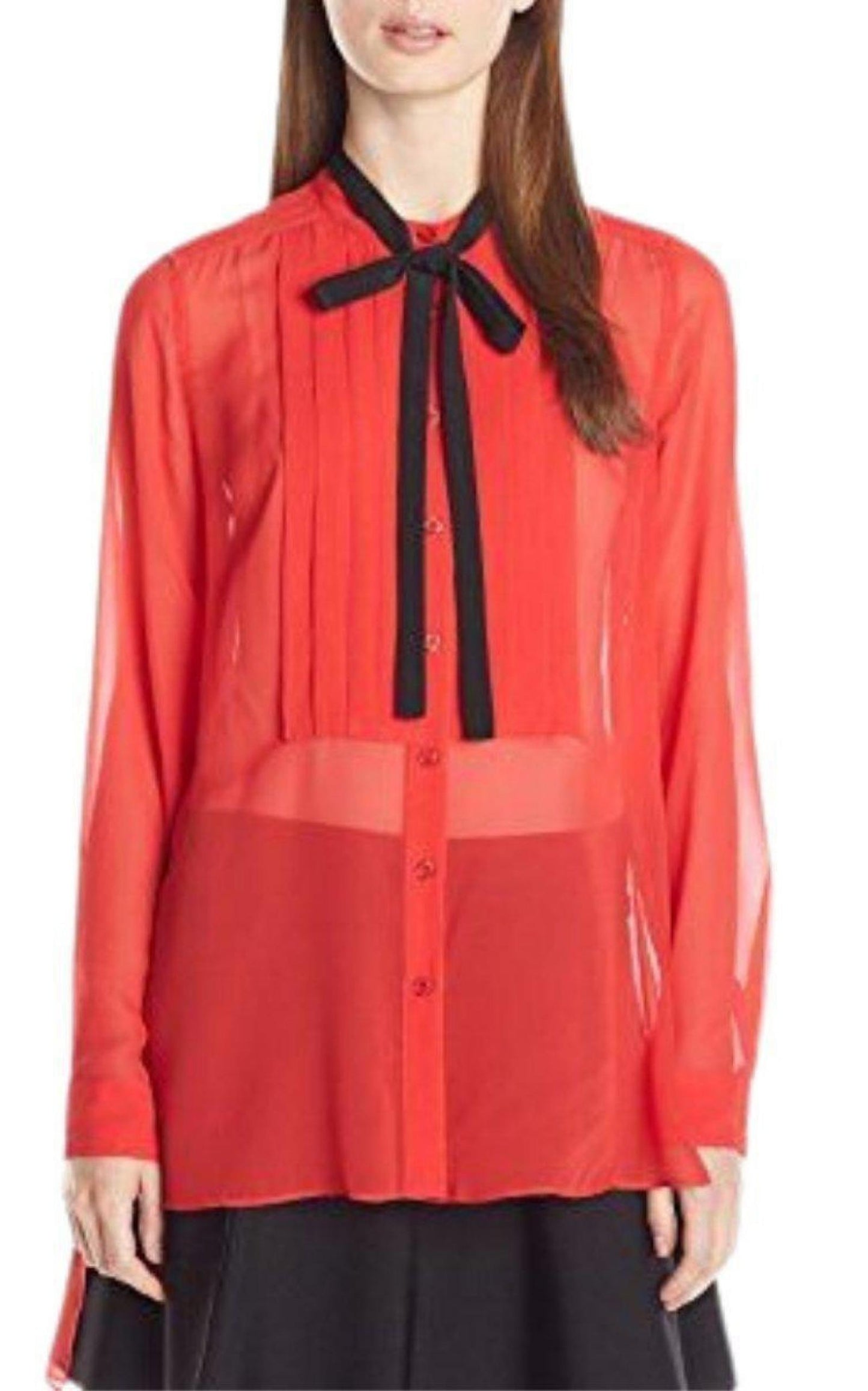 Red Berry Kristian Pleated Button-Up Shirt BCBGMAXAZRIA