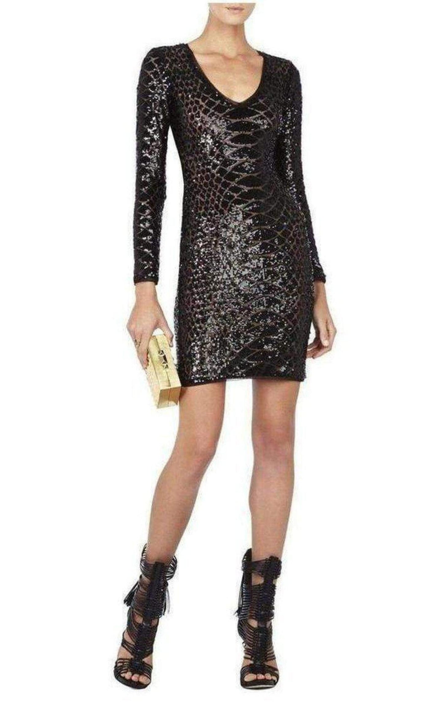 Sabryna Long Sleeve Python Sequin Dress BCBGMAXAZRIA