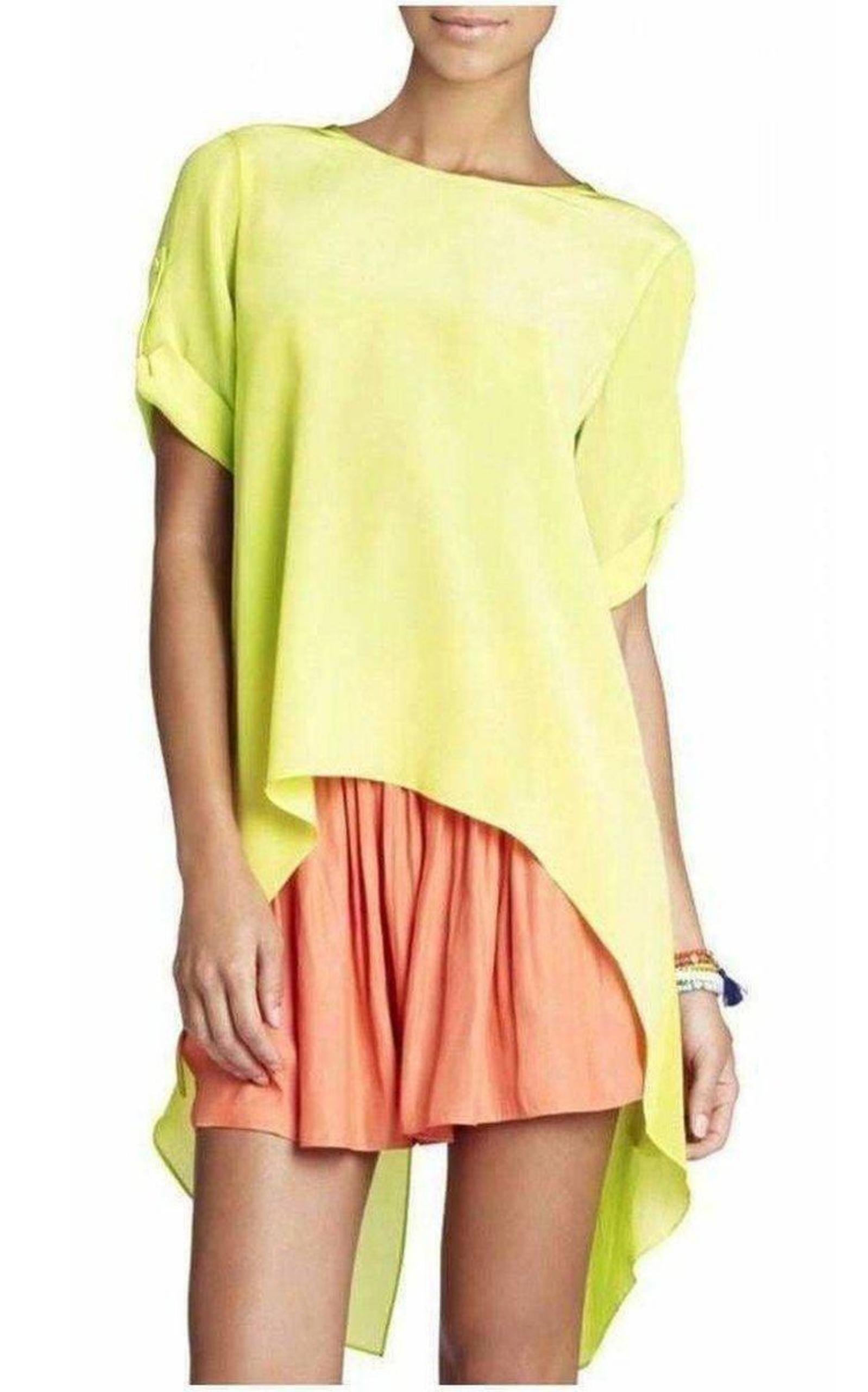 Silk Lemongrass Caterina Split Back Top BCBGMAXAZRIA