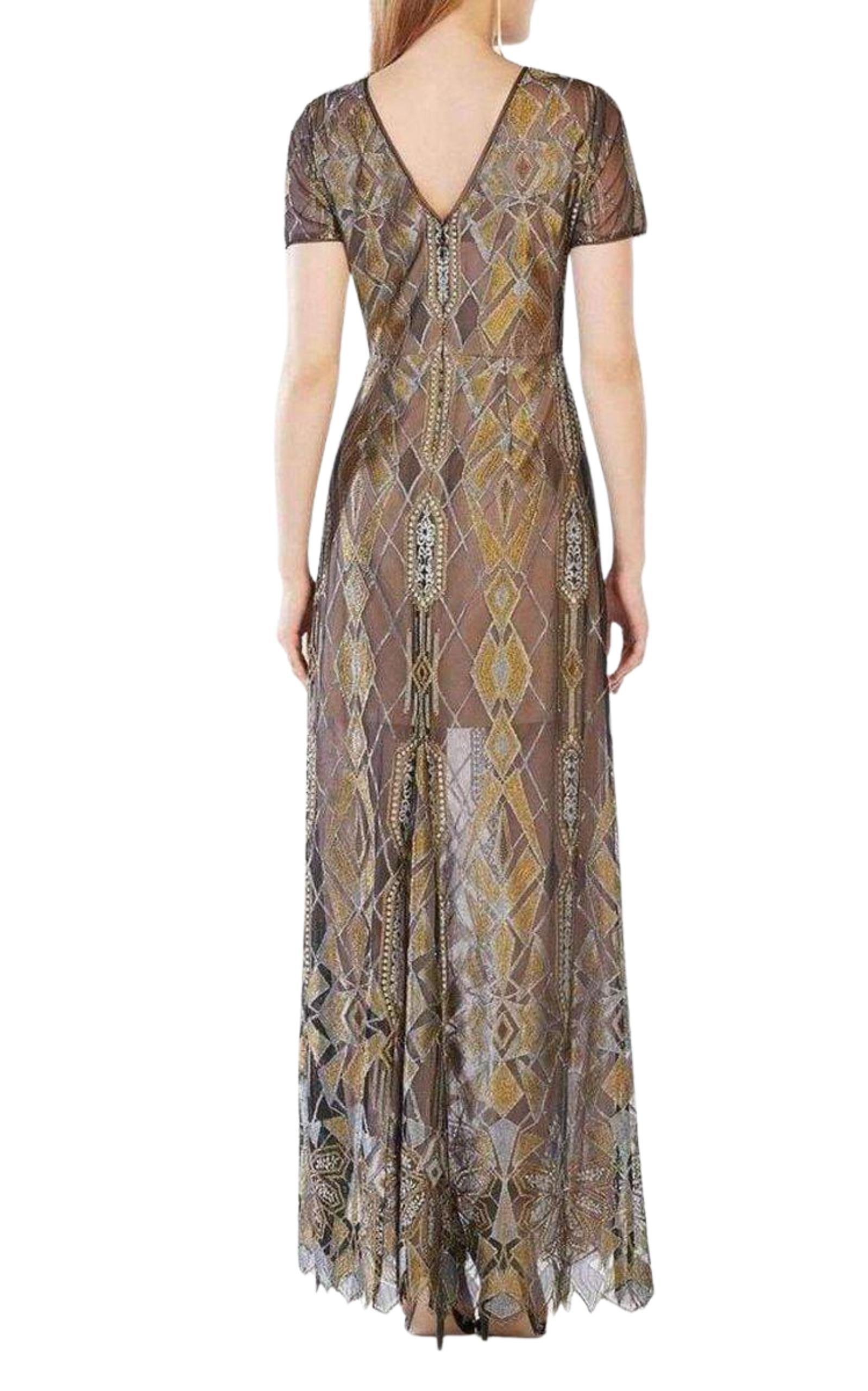 Taliah Metallic Geometric Lace Gown BCBGMAXAZRIA