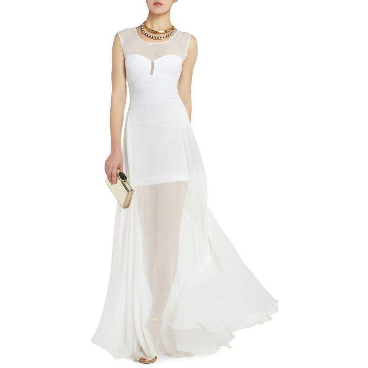 BCBGMAXAZRIA White Alai Full Length Evening Dress NPM6V687