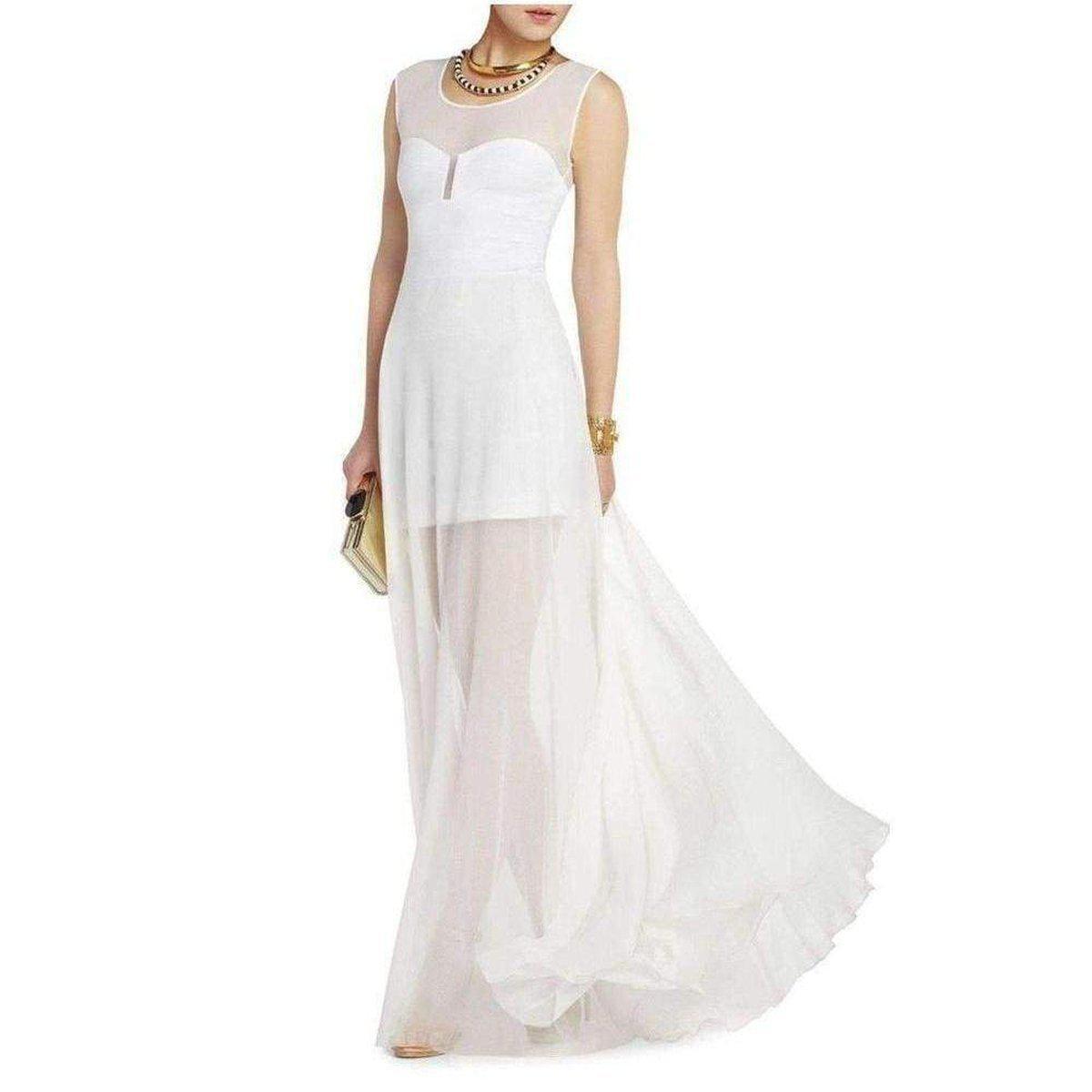 BCBGMAXAZRIA White Alai Full Length Evening Dress NPM6V687