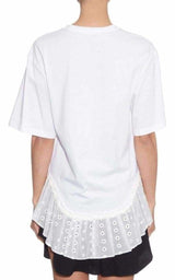 Lace Trimmed White Short Sleeve T-Shirt Chloe