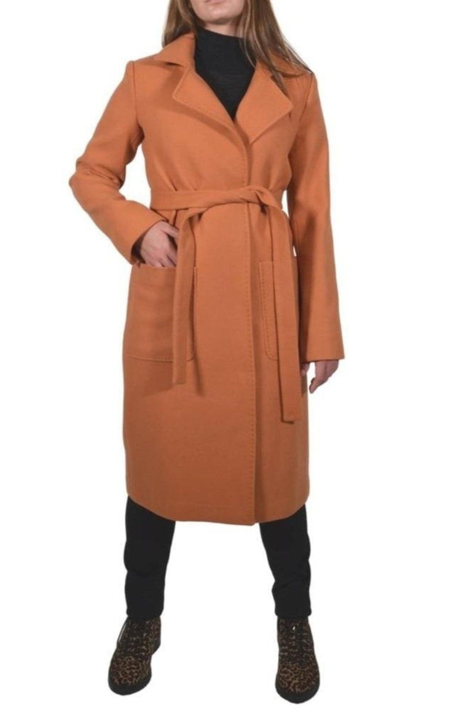 Belted Wool Blend Long Coat Cult Moda