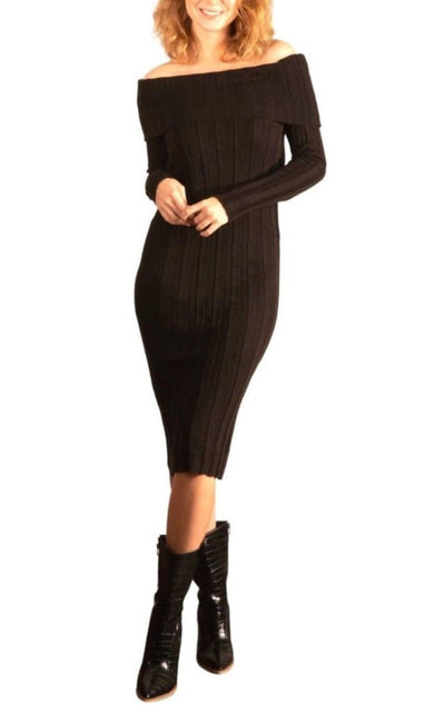 Black Bodycon off Shoulder Dress Cult Moda