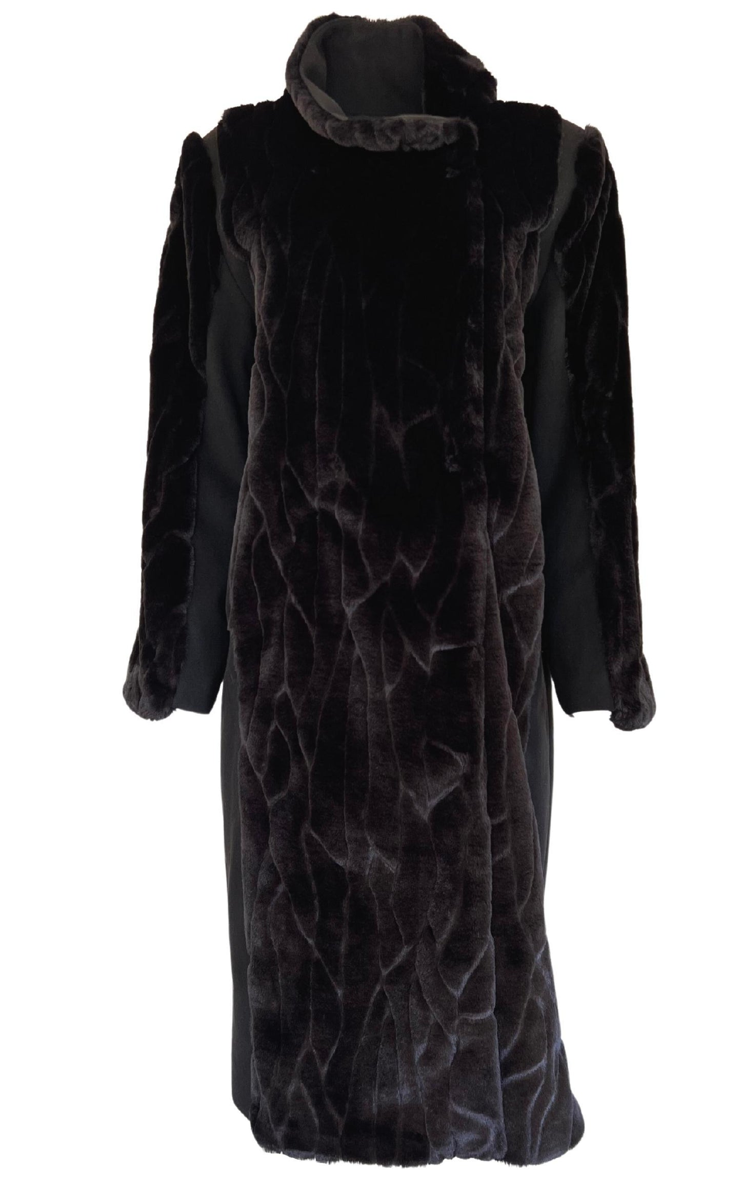 Black Faux Fur Details Long Trench Coat Cult Moda