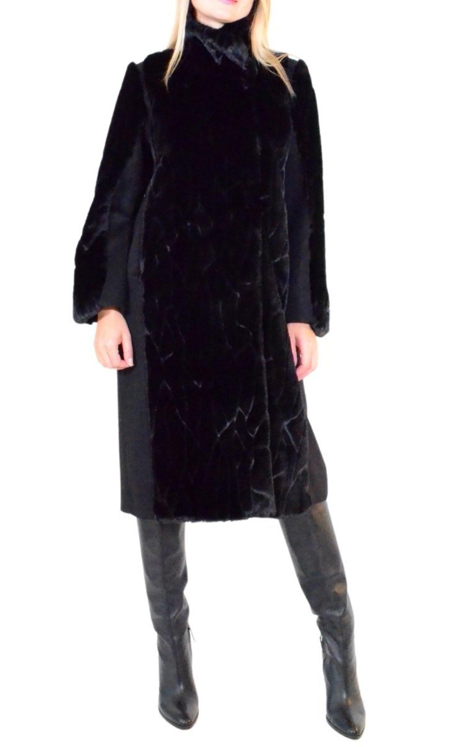 Black Faux Fur Details Long Trench Coat Cult Moda