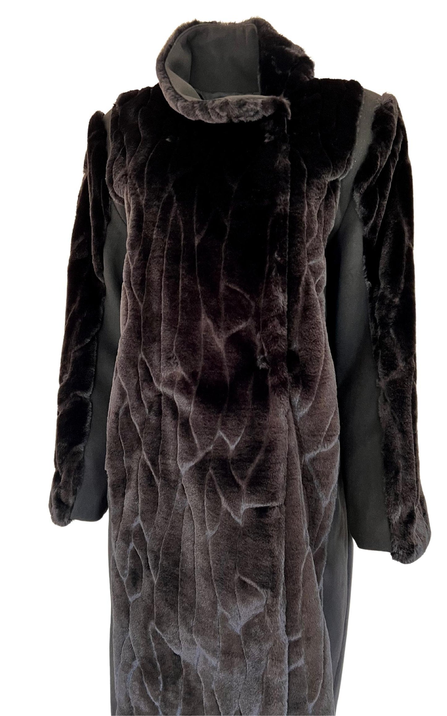 Black Faux Fur Details Long Trench Coat Cult Moda