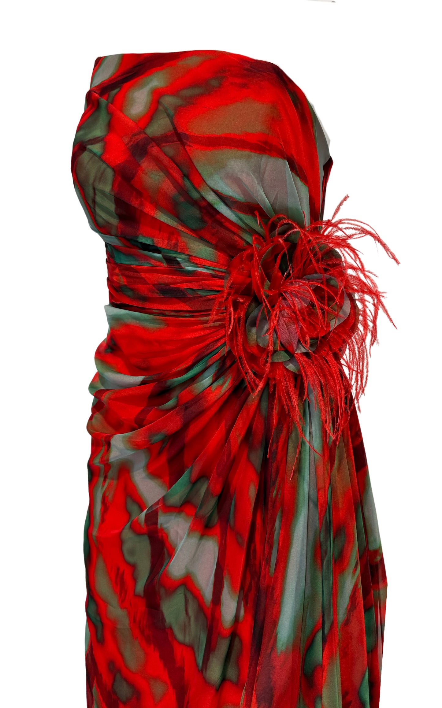 Dekolte Strapless Red Print Party Dress