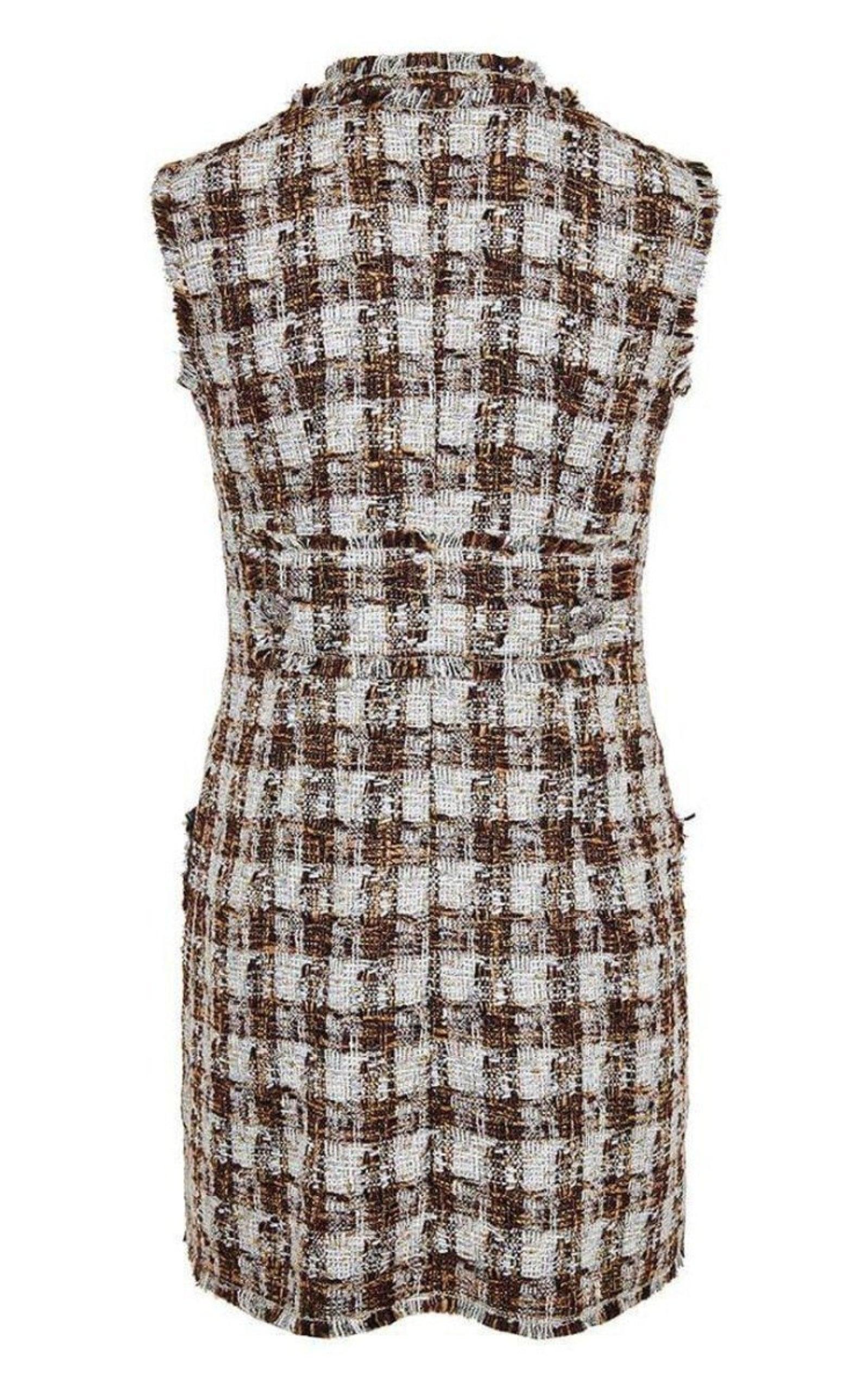 Embellished Checked Tweed Shift Dress Dolce & Gabbana