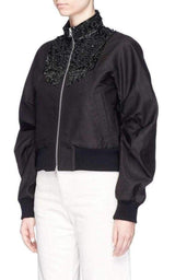 Beaded Collar Cotton Bomber Jacket Dries Van Noten