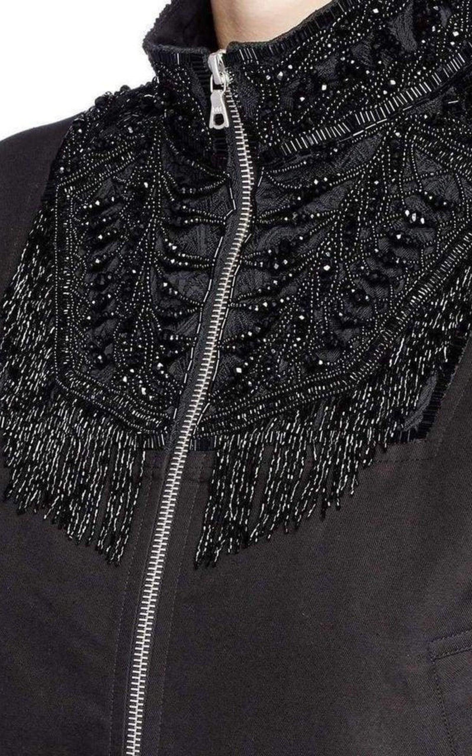 Beaded Collar Cotton Bomber Jacket Dries Van Noten