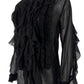 Dries Van Noten Black Ruffle Cotton Silk Blend Shirt - Runway Catalog