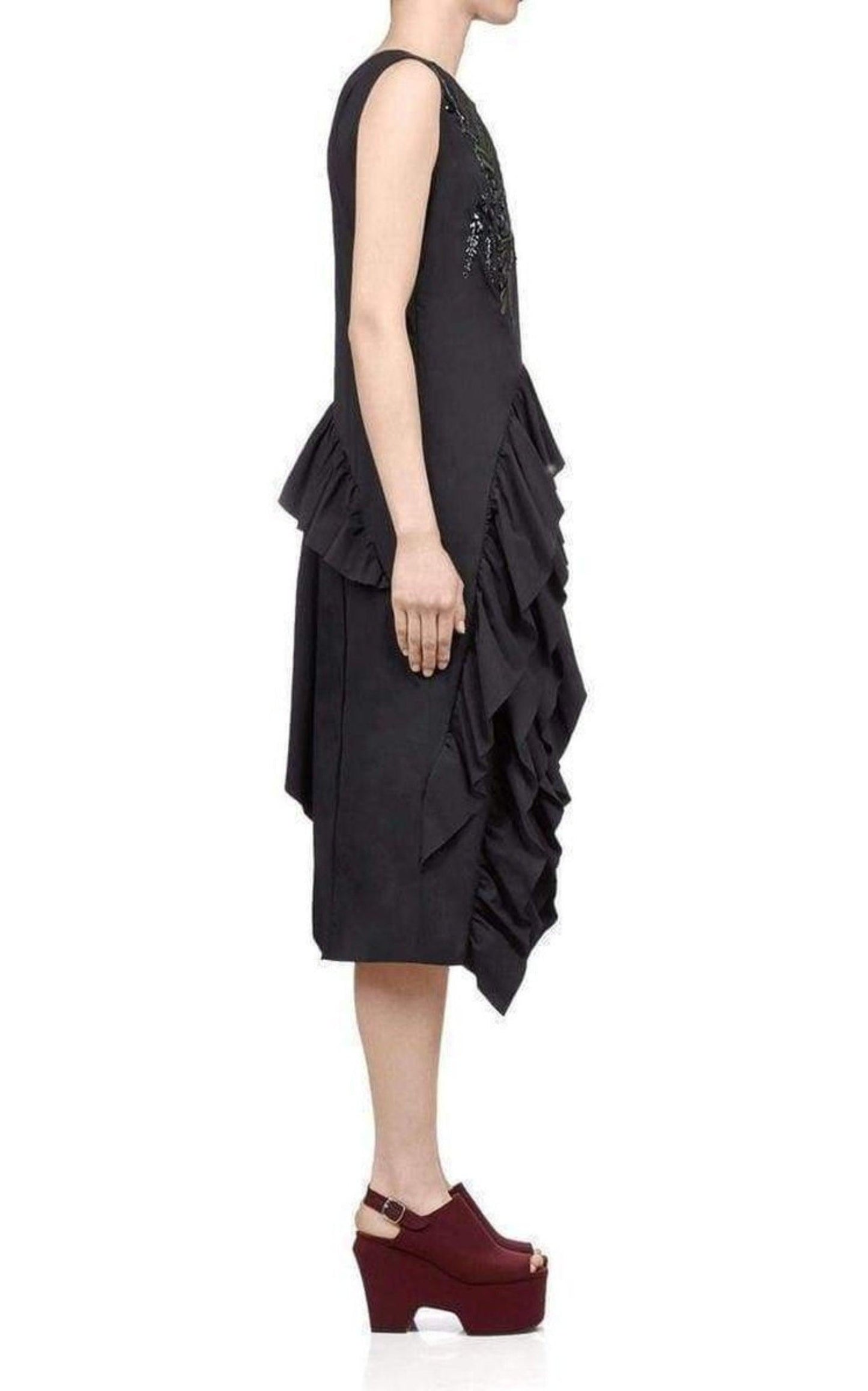 Sequinned Asymmetric Ruffle Cotton Dress Dries Van Noten