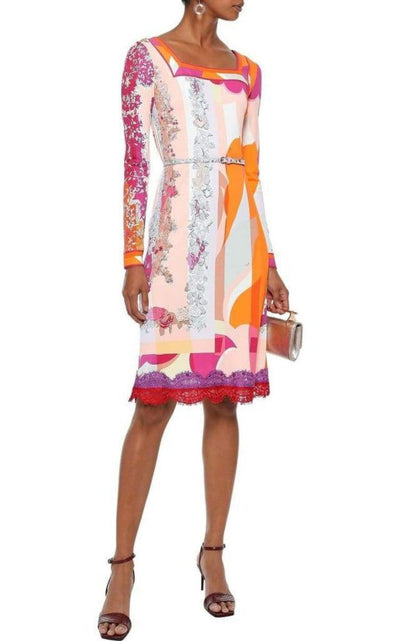 Emilio Pucci Lace-Trimmed Printed Jersey Dress