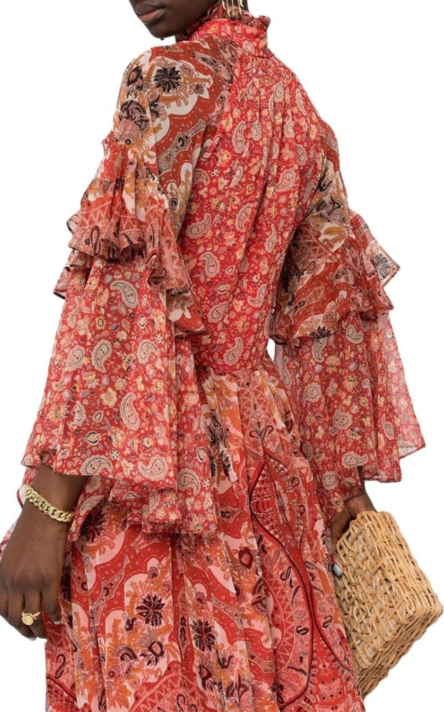 Paisley-print Ruffle Silk Gown Etro