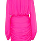 Ruched Neon Silk-Chiffon Mini Dress Giambattista Valli