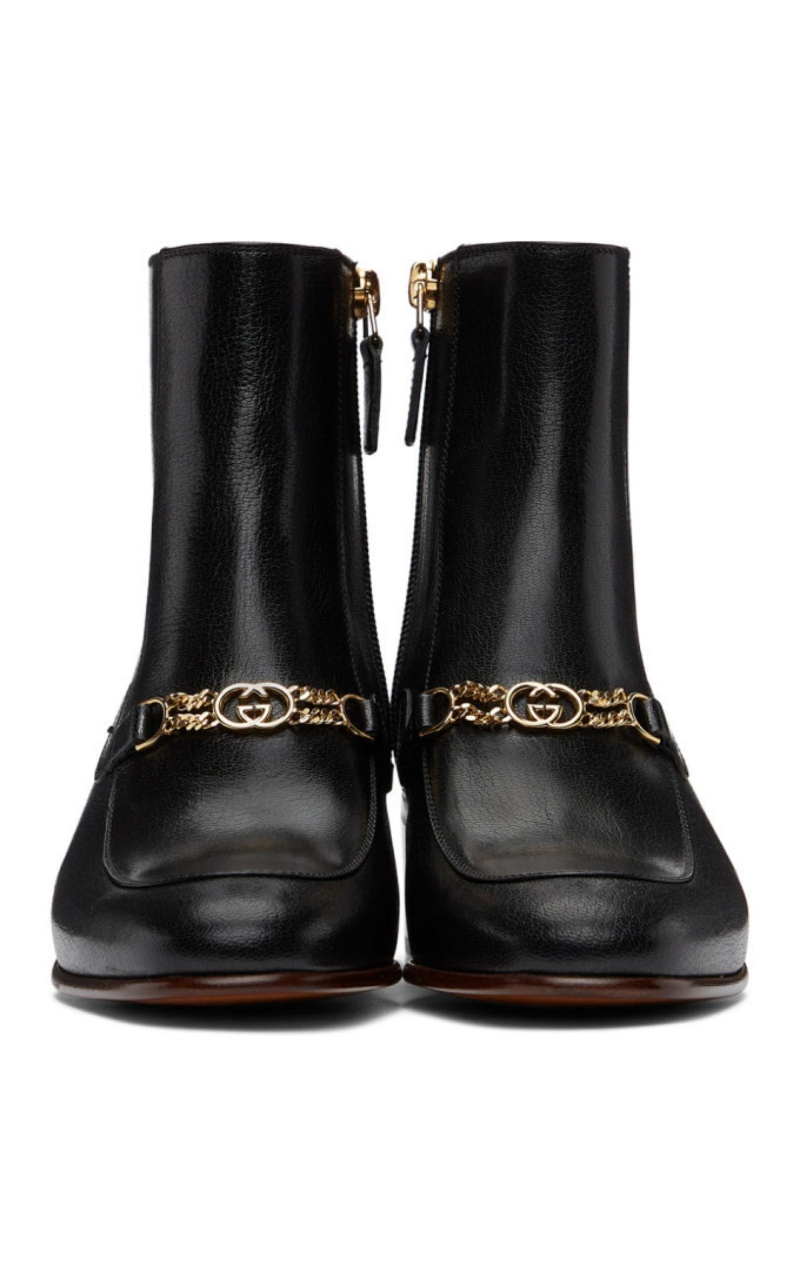 Black Interlocking G Chain Ankle Boots Gucci