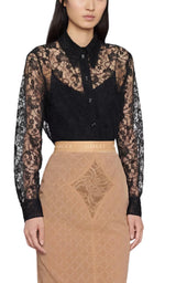 Black Lace Floral Motif Shirt Gucci